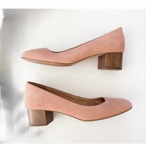 Madewell The Mira Heel Pump Women 9.5 Pink Good Suede Wood Block Heel Shoes